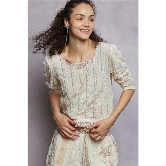 POL Texture Long Sleeve Blouse with Floral Ruffled - Picture 1 of 12